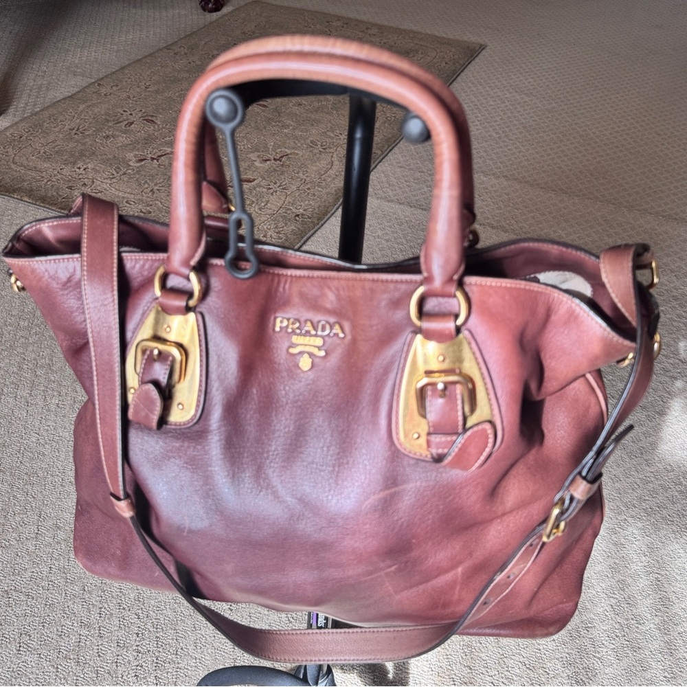Prada Brown Leather Bag with Gold Accents